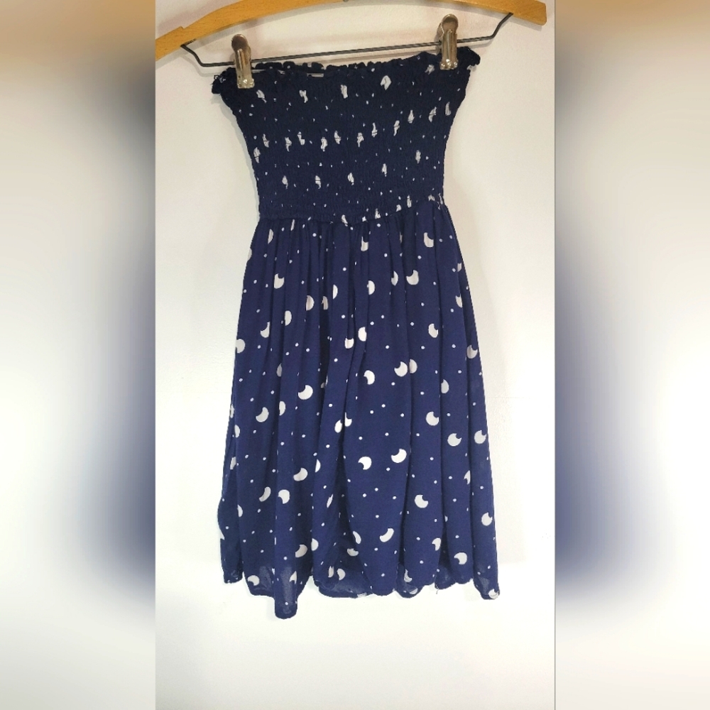 Forever 21 Juniors Small, navy moon print tube top dress